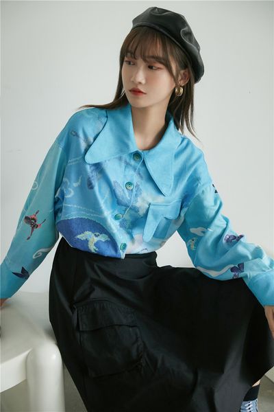 skirt button up collar designer shirt 2021 autumn winter blue velvet sleeve female print, Black
skirt button up collar designer shirt 2021 autumn winter blue velvet sleeve female print, Black