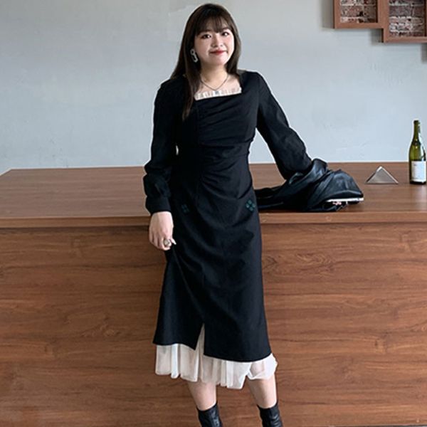 spring female elegante casual square collar long sleeve black patchwork mesh ruffles plus size a-line dress 8y821 210510, Black;gray
spring female elegante casual square collar long sleeve black patchwork mesh ruffles plus size a-line dress 8y821 210510, Black;gray
