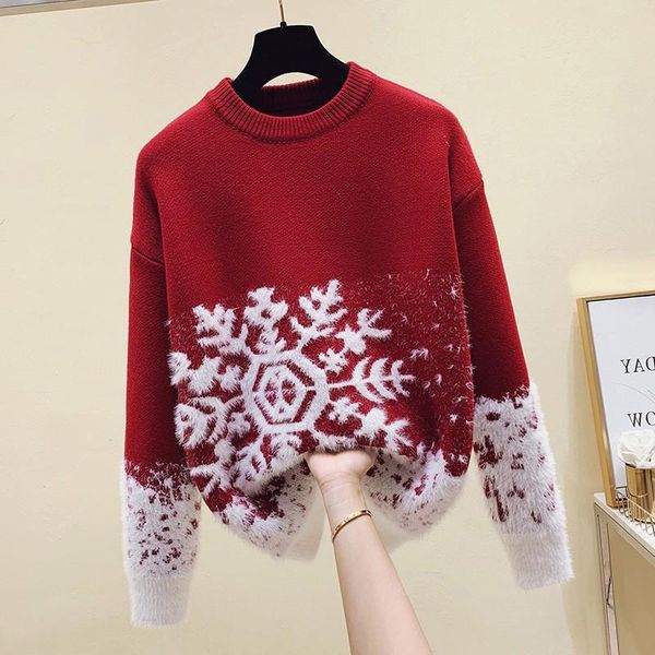 women's sweaters autumn/winter style retro snowflake thickened christmas red pullover sweater women korean loose knit coat, White;black
women's sweaters autumn/winter style retro snowflake thickened christmas red pullover sweater women korean loose knit coat, White;black
