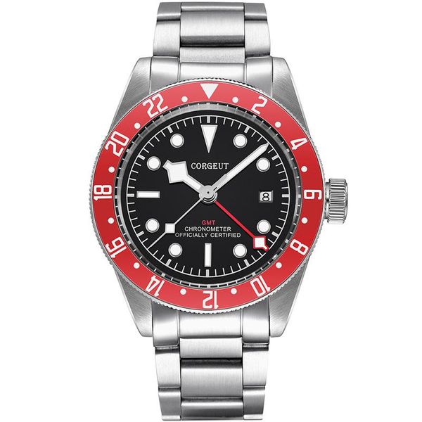 wristwatches 2021 men's gmt watch corgeut sapphire red bezel mechanical automatic military sports calendar clock 316l steel belt diver, Slivery;brown
wristwatches 2021 men's gmt watch corgeut sapphire red bezel mechanical automatic military sports calendar clock 316l steel belt diver, Slivery;brown