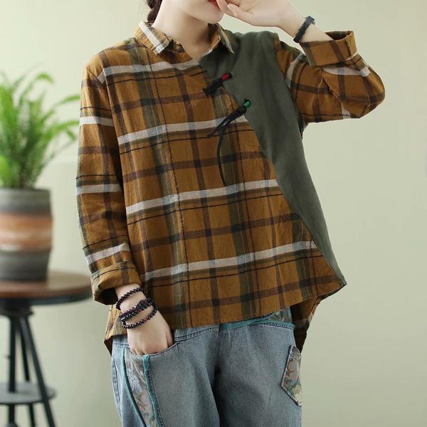 pullover blouse retro art stitching plaid casual autumn buckle button cotton linen women vintage full broadcloth women's blouses & shir, White
pullover blouse retro art stitching plaid casual autumn buckle button cotton linen women vintage full broadcloth women's blouses & shir, White