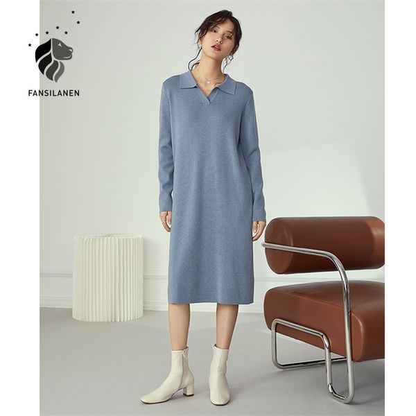 fansilanen polo casual long knitted sweater dres autumn winter white elegant female sleeve loose blue 211110, Black;gray
fansilanen polo casual long knitted sweater dres autumn winter white elegant female sleeve loose blue 211110, Black;gray