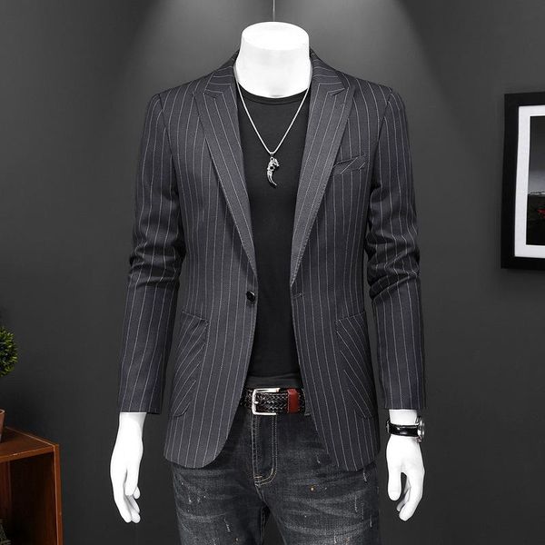 men's suits & blazers 2021 spring suit korean slim one button stripe coat, White;black
men's suits & blazers 2021 spring suit korean slim one button stripe coat, White;black