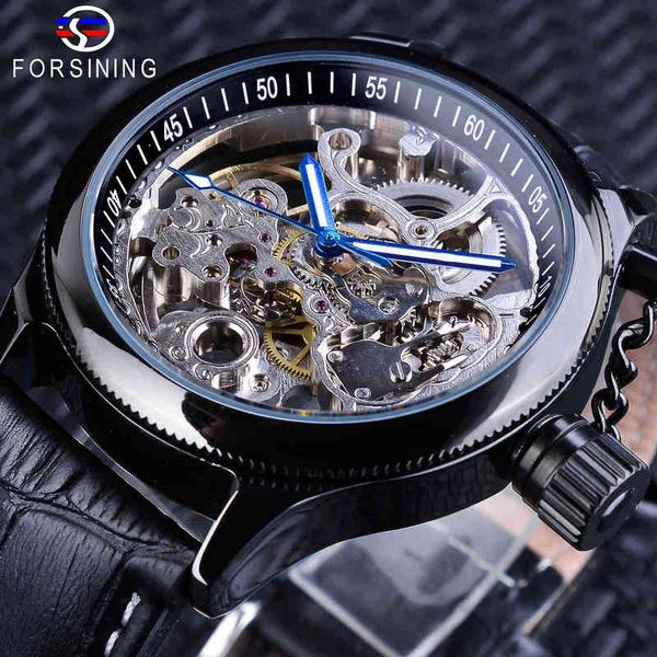 hands refining skeleton clock blue gear headgear black leather screw crown cap design men mechanical watches lighting, Slivery;brown 
hands refining skeleton clock blue gear headgear black leather screw crown cap design men mechanical watches lighting, Slivery;brown