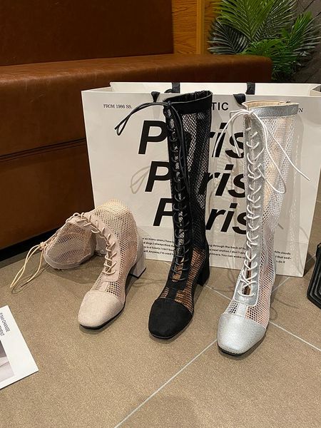 boots large size women's net summer wild fashion square heel high-heeled breathable hollow elegant long barrel knight boots., Black
boots large size women's net summer wild fashion square heel high-heeled breathable hollow elegant long barrel knight boots., Black