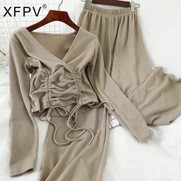 women's two piece pants xfpv women drawstring knitting v-neck high waist elasticity long set fashion autumn winter 2021 11d2283, White
women's two piece pants xfpv women drawstring knitting v-neck high waist elasticity long set fashion autumn winter 2021 11d2283, White