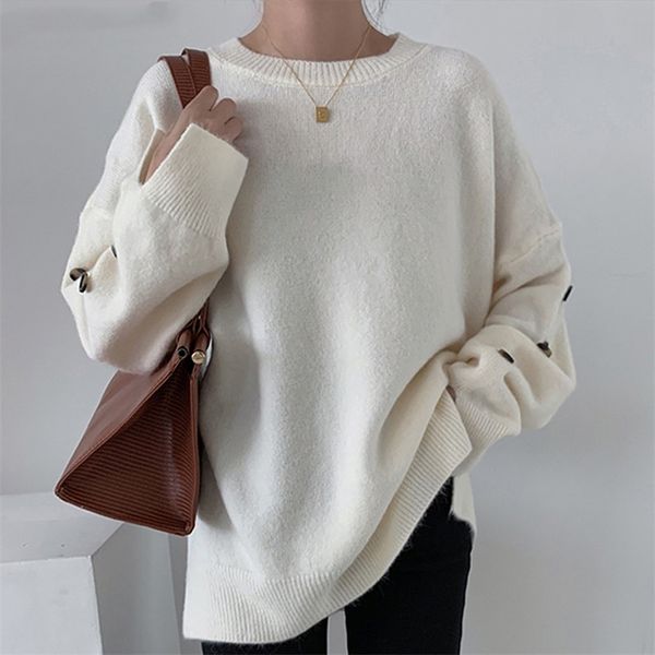 winter casual warm jumpers female women knitted sweater chic loose buttons full sleeve split o-neck solid pullover 210430, White;black
winter casual warm jumpers female women knitted sweater chic loose buttons full sleeve split o-neck solid pullover 210430, White;black