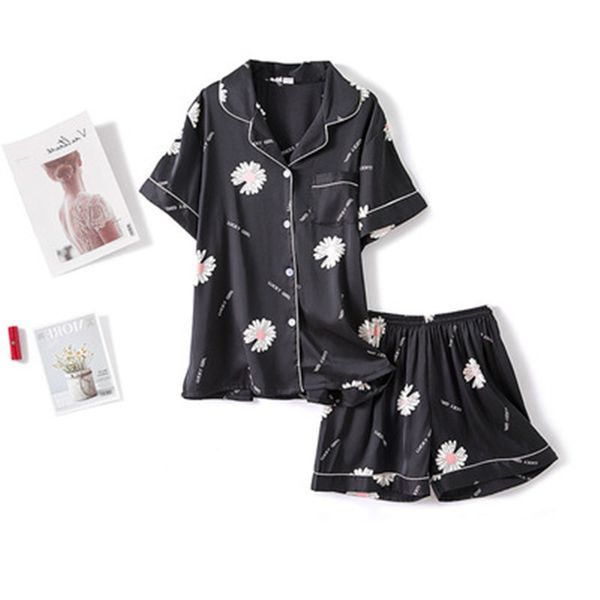 women's sleepwear chiffon short pajamas set women print flower summer female pyjamas shirt shorts 2piece/set stitch lingerie, Black;red
women's sleepwear chiffon short pajamas set women print flower summer female pyjamas shirt shorts 2piece/set stitch lingerie, Black;red