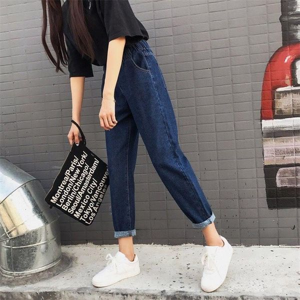 women's jeans woman pants spring and summer loose cropped elastic high waist casual pantalones vaqueros mujer, Blue
women's jeans woman pants spring and summer loose cropped elastic high waist casual pantalones vaqueros mujer, Blue