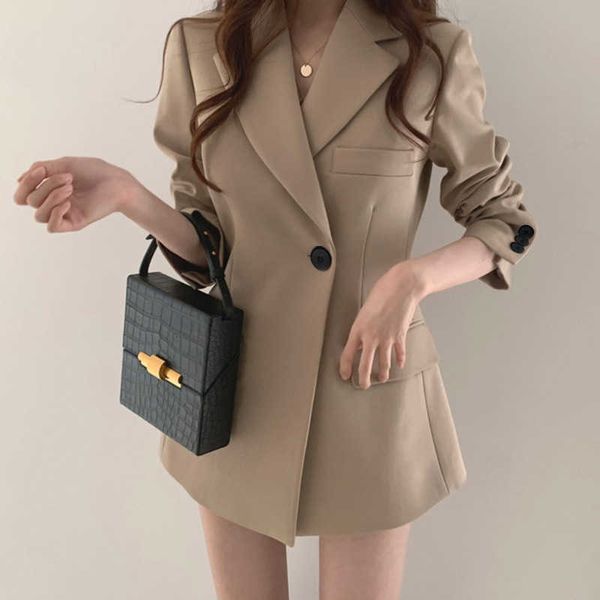 women's wool & blends autumn jackets solid elegant khaki blazer single button korean style loose coat jacket suit female oversize, Black
women's wool & blends autumn jackets solid elegant khaki blazer single button korean style loose coat jacket suit female oversize, Black