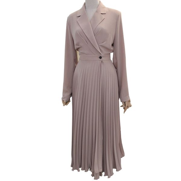french elegant notched pleated long dresses fashion slim waist design mujer vestidos spring long sleeve women party dress 210514, Black;gray
french elegant notched pleated long dresses fashion slim waist design mujer vestidos spring long sleeve women party dress 210514, Black;gray