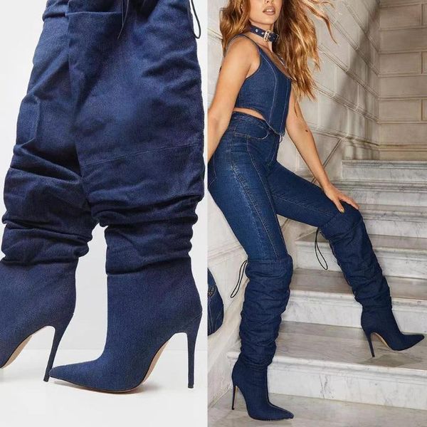 boots european and american stiletto fashion sleeve lace-up denim all-match knight nightclub stovepipe women's, Black
boots european and american stiletto fashion sleeve lace-up denim all-match knight nightclub stovepipe women's, Black