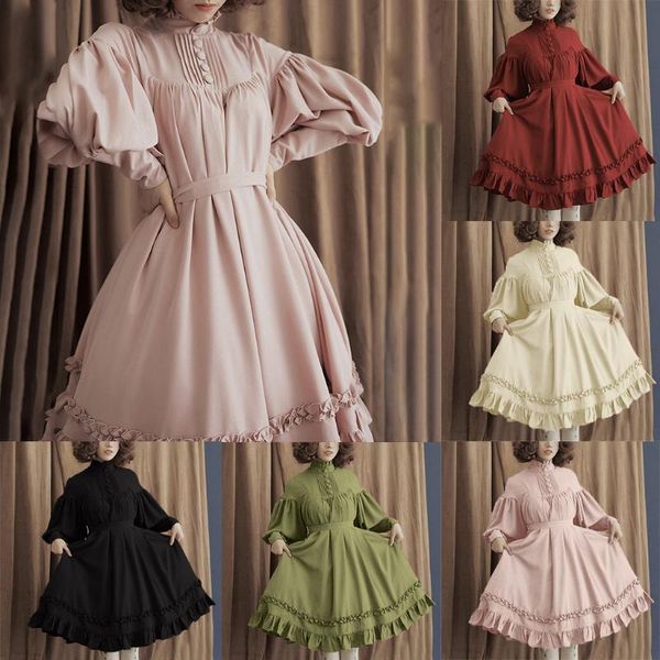 lolita dress women loose doll collar lace lantern sleeve cute small vintage solid color ruffles long dresses casual, Black;gray
lolita dress women loose doll collar lace lantern sleeve cute small vintage solid color ruffles long dresses casual, Black;gray