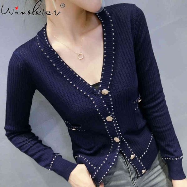 women's knits & tees fall winter korean style knitted sweater fashion v-neck hollow out women button cardigan pocket kobieta, White
women's knits & tees fall winter korean style knitted sweater fashion v-neck hollow out women button cardigan pocket kobieta, White