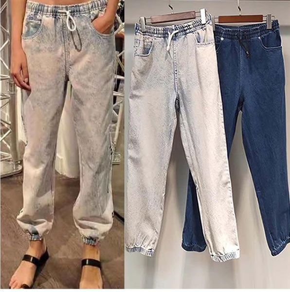 women's jeans aaw011 women elastic waistband side panel ribbon letter logo loose casual pant a2, Blue
women's jeans aaw011 women elastic waistband side panel ribbon letter logo loose casual pant a2, Blue