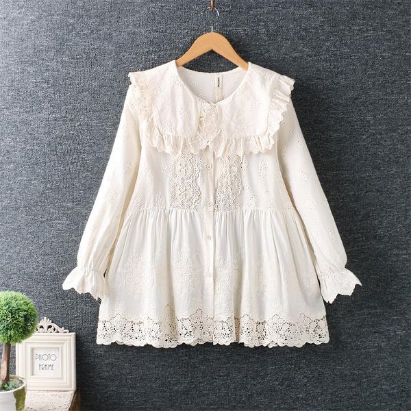 women's blouses & shirts spring sweet small fresh embroidery big lapel long sleeve baby blouse water soluble lace loose top, White
women's blouses & shirts spring sweet small fresh embroidery big lapel long sleeve baby blouse water soluble lace loose top, White