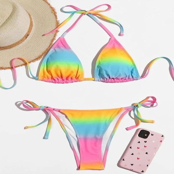 women's swimwear rainbow tie-dye lace up bandage high cut leg print bikini set two piece swimsuit hanging neck swimming suit biquini, White;black
women's swimwear rainbow tie-dye lace up bandage high cut leg print bikini set two piece swimsuit hanging neck swimming suit biquini, White;black