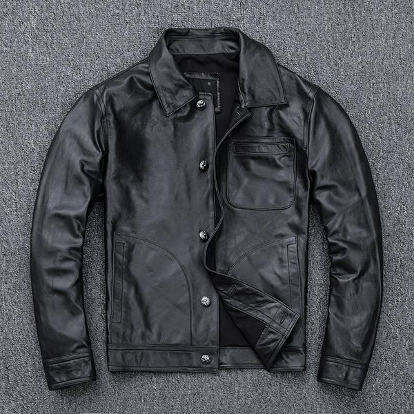 men's leather & faux amekaji tooling retro oil wax sheep skin men leisure during the spring and autumn short jackets name, Black
men's leather & faux amekaji tooling retro oil wax sheep skin men leisure during the spring and autumn short jackets name, Black