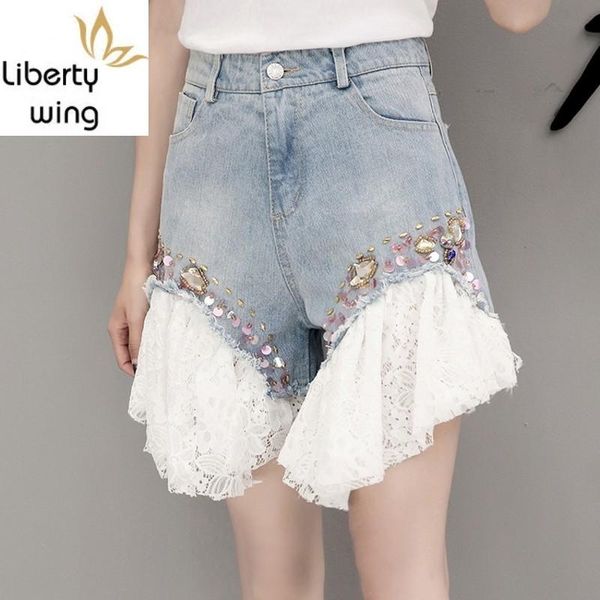 women's shorts lace denim patchwork skirts for women loose beading female brand ladies jeans short costume sequin fashion, White;black
women's shorts lace denim patchwork skirts for women loose beading female brand ladies jeans short costume sequin fashion, White;black