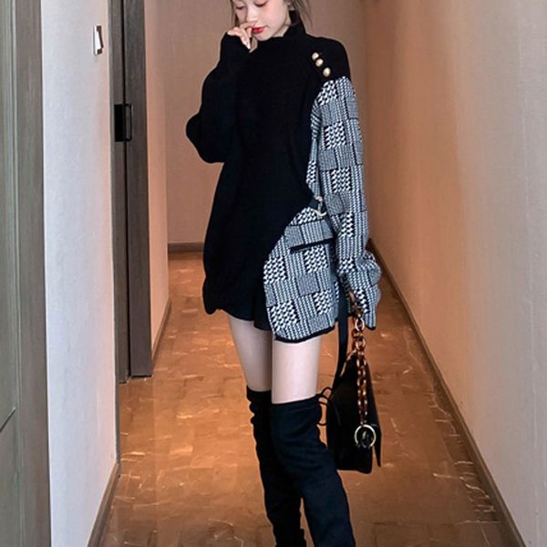 alien kitty 2021 women knitted sweaters turtleneck elegant plaid patchwork pullovers gentle retro female office lady, White;black
alien kitty 2021 women knitted sweaters turtleneck elegant plaid patchwork pullovers gentle retro female office lady, White;black