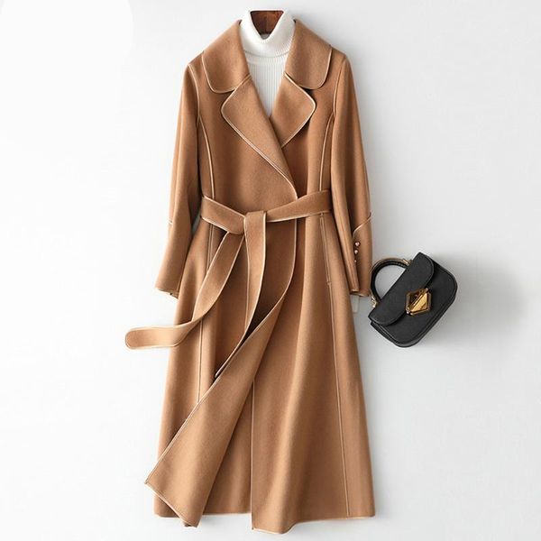 women's wool & blends autumn winter women slim big swing long woolen coat overcoat female sashes casual jacket outwear, Black
women's wool & blends autumn winter women slim big swing long woolen coat overcoat female sashes casual jacket outwear, Black