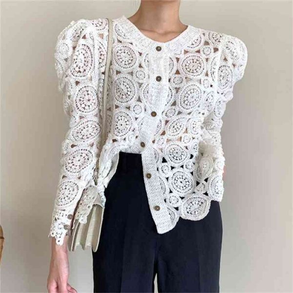 korea style hollow out hook flower knitted cardigan summer elegant puff sleeve casual women's chic femme 210519, White
korea style hollow out hook flower knitted cardigan summer elegant puff sleeve casual women's chic femme 210519, White
