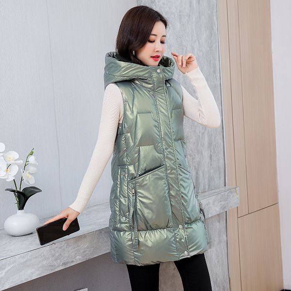 solid hooded long vest women winter waistcoat fashion glossy coat elegant jacket, Black;white
solid hooded long vest women winter waistcoat fashion glossy coat elegant jacket, Black;white