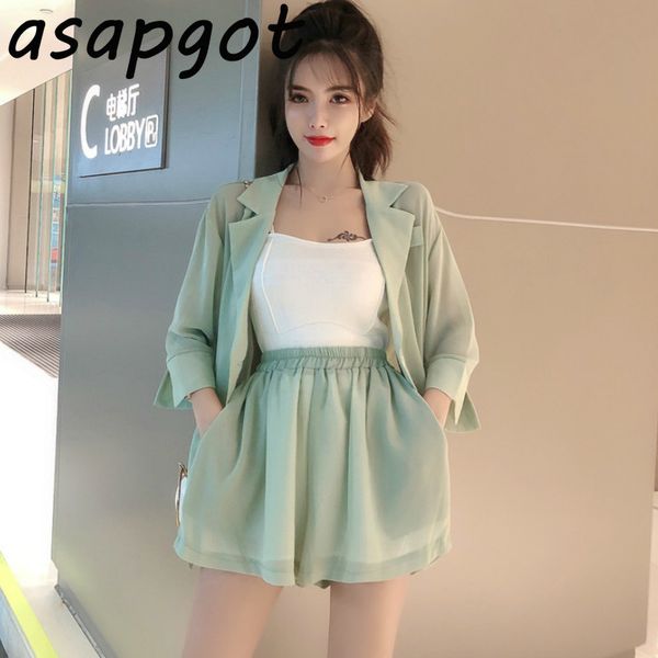 asapgot korean fashion chiffon women sets summer green half sleeve blazer coat elastic waist wide legs shorts 2 piece set 210429, White
asapgot korean fashion chiffon women sets summer green half sleeve blazer coat elastic waist wide legs shorts 2 piece set 210429, White