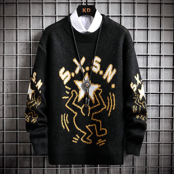 men's sweaters hip hop knitted sweater, loose printed clothing, long sleeves, thick and warm, knitting, autumn winter, 2021, White;black
men's sweaters hip hop knitted sweater, loose printed clothing, long sleeves, thick and warm, knitting, autumn winter, 2021, White;black