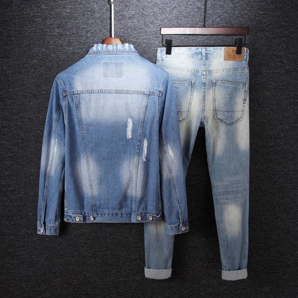men's tracksuits streetwear 2021 autumn of the hole men denim jacket sets two pieces men's thin korean vintage fit pants together, Gray
men's tracksuits streetwear 2021 autumn of the hole men denim jacket sets two pieces men's thin korean vintage fit pants together, Gray
