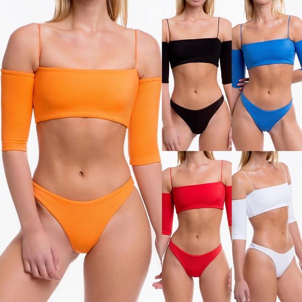 women's swimwear 2021 short sleeve swimsuit female high waist bikini set push up women bandeau micro biquini bathing suit summer bather, White;black
women's swimwear 2021 short sleeve swimsuit female high waist bikini set push up women bandeau micro biquini bathing suit summer bather, White;black