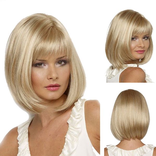 women short blonde bob straight wig synthetic wig with bang nature looking wig heat resistant fiber for women daily party use, Black
women short blonde bob straight wig synthetic wig with bang nature looking wig heat resistant fiber for women daily party use, Black