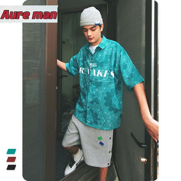 men's casual shirts clothing | 2021 spring and summer street paisley digital full printing loose short sleeve printed shirt, White;black
men's casual shirts clothing | 2021 spring and summer street paisley digital full printing loose short sleeve printed shirt, White;black