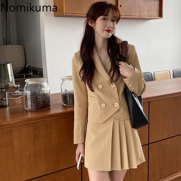 women's tracksuits nomikuma women autumn elegant 2piece sets double breasted blazer coat + high waist pleated mini skirt 2021 outfits 6, Gray
women's tracksuits nomikuma women autumn elegant 2piece sets double breasted blazer coat + high waist pleated mini skirt 2021 outfits 6, Gray