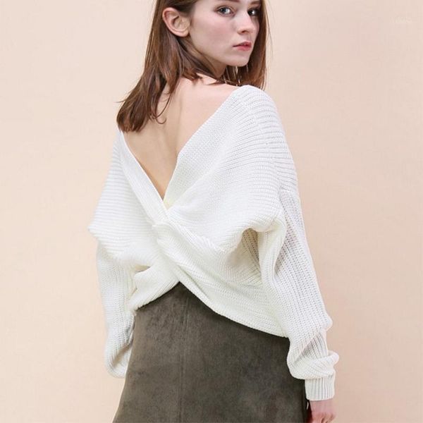 women's sweaters v neck cross tie solid knitted ribbed lady sweater reversible long sleeve female feminine pullover 2021 fall women jum, White;black
women's sweaters v neck cross tie solid knitted ribbed lady sweater reversible long sleeve female feminine pullover 2021 fall women jum, White;black