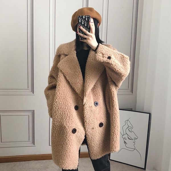 women's fur & faux granular wool coat high-end lamb medium-length sheep shearing simple and versatile warm, Black
women's fur & faux granular wool coat high-end lamb medium-length sheep shearing simple and versatile warm, Black