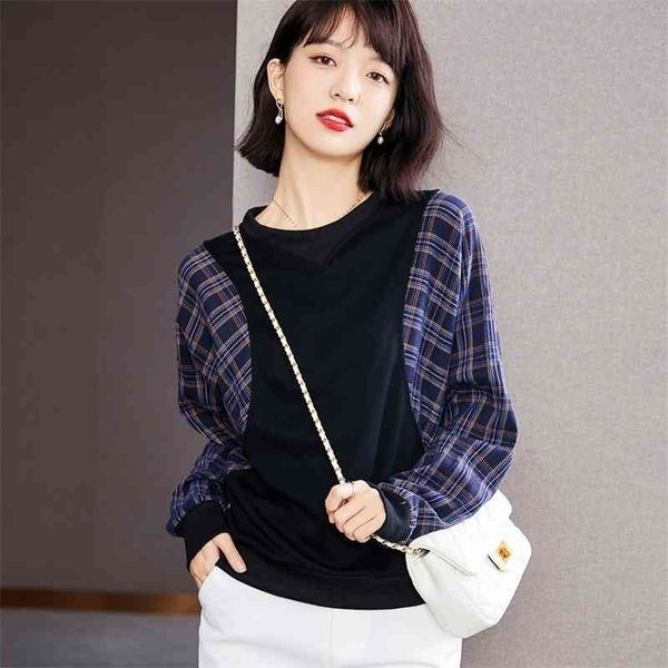 2021 summer new splicing plaid long sleeve fake two-piece sweater korean fashion loose pullover women's top, Black
2021 summer new splicing plaid long sleeve fake two-piece sweater korean fashion loose pullover women's top, Black