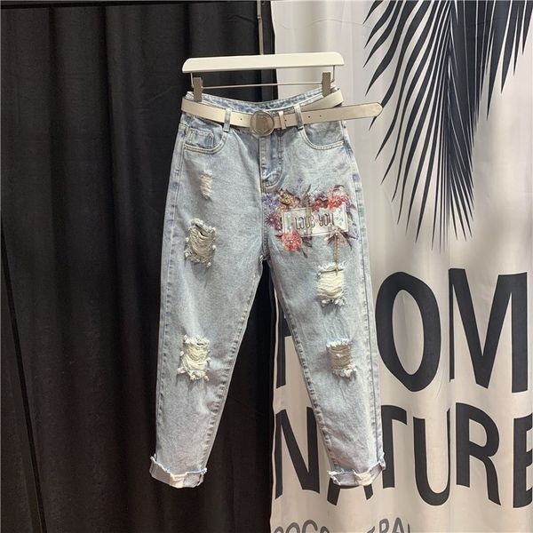 women's jeans high waist diamonds sequins embroidered flares of women denim fashon pants torn hole frizzy ankle length x09m, Blue
women's jeans high waist diamonds sequins embroidered flares of women denim fashon pants torn hole frizzy ankle length x09m, Blue