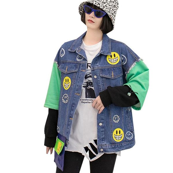 women denim jacket 2021 spring cartoon printed female patchwork coat single breasted zqy6709 women's jackets, Black;brown
women denim jacket 2021 spring cartoon printed female patchwork coat single breasted zqy6709 women's jackets, Black;brown