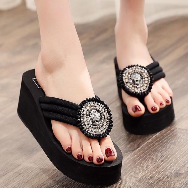 slippers sandals and female summer 2021 punk leopard head high-heeled retro flip-flops thick bottom slope with non-slip wear, Black
slippers sandals and female summer 2021 punk leopard head high-heeled retro flip-flops thick bottom slope with non-slip wear, Black