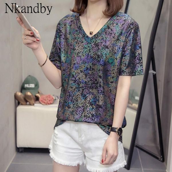 women's t-shirt nkandby plus size summer women fashion v-neck colorful shining short sleeve tshirts harajuku cool oversize femme, White
women's t-shirt nkandby plus size summer women fashion v-neck colorful shining short sleeve tshirts harajuku cool oversize femme, White