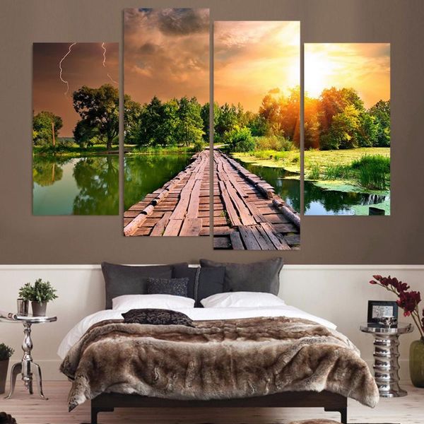 paintings framework art canvas poster 4 panel sunrise wall for living room home decor wood bridge landscape painting modular pictures
paintings framework art canvas poster 4 panel sunrise wall for living room home decor wood bridge landscape painting modular pictures