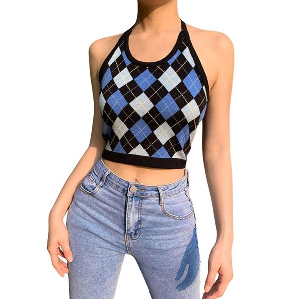 women's t-shirt ladies summer midriff-baring camisole girls creative diamond plaid hanging neck sleeveless base shirt slim knitted top, White
women's t-shirt ladies summer midriff-baring camisole girls creative diamond plaid hanging neck sleeveless base shirt slim knitted top, White