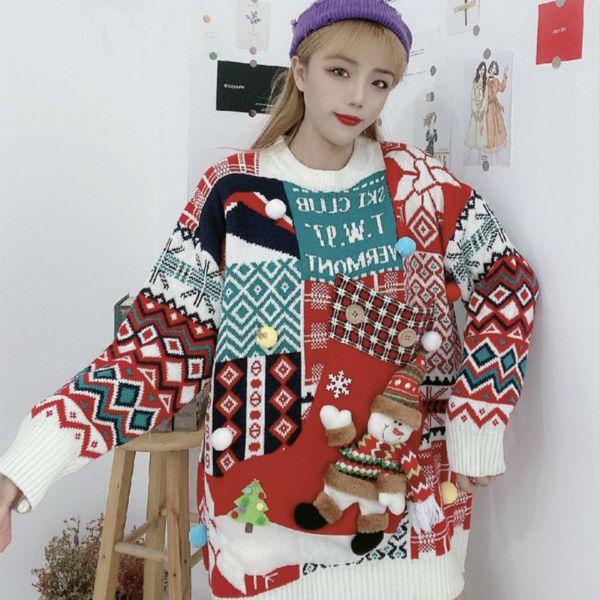 tees 2021 new foreign style round neck loose jacquard long-sleeved sweater christmas gift, White
tees 2021 new foreign style round neck loose jacquard long-sleeved sweater christmas gift, White