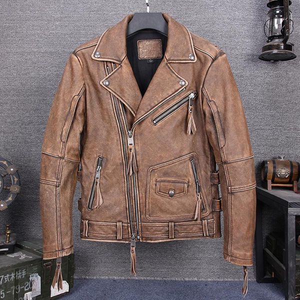 men's leather & faux 2021 vintage motorcycle jacket with belt slim short rivet double zipper cow moto biker coat men, Black
men's leather & faux 2021 vintage motorcycle jacket with belt slim short rivet double zipper cow moto biker coat men, Black