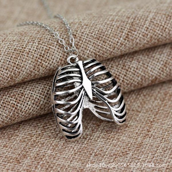 pendant necklaces in europe and america, vintage classic hollowed out ribs, bones skeletons is a punk man's necklace, Silver
pendant necklaces in europe and america, vintage classic hollowed out ribs, bones skeletons is a punk man's necklace, Silver