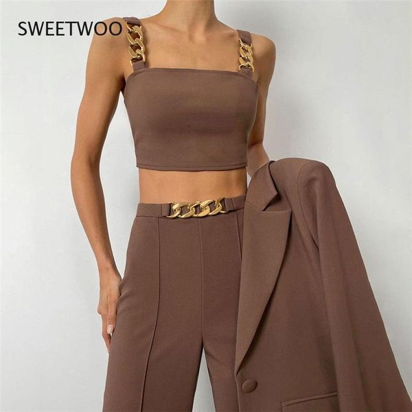 women's two piece pants autumn and winter fashion sling slim-fit small vest high waist bag hip straight casual suit women, White
women's two piece pants autumn and winter fashion sling slim-fit small vest high waist bag hip straight casual suit women, White