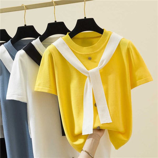 tee shirt female korean fashion short sleeve thin knitted t shirt women summer casual chic o-neck woman tshirts clothes y0621, White
tee shirt female korean fashion short sleeve thin knitted t shirt women summer casual chic o-neck woman tshirts clothes y0621, White