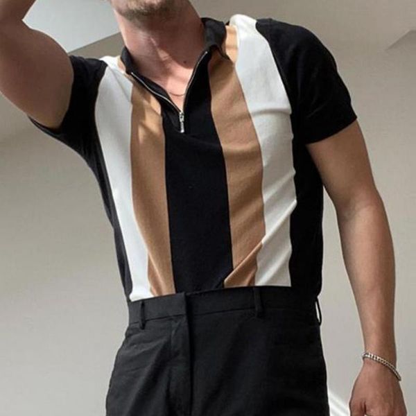 men's t-shirts fashion slim men stand collar stripe print zipper short sleeve t-shirt shirt streetwear summer casual male clothes, White;black
men's t-shirts fashion slim men stand collar stripe print zipper short sleeve t-shirt shirt streetwear summer casual male clothes, White;black
