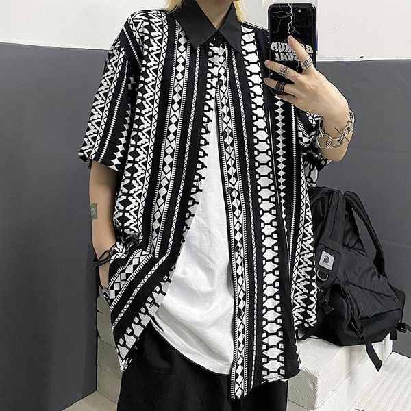 women's blouses & shirts vintage geometric pattern printed shirt women harajuku plaid loose short-sleeved blouse man summer chiffon, White
women's blouses & shirts vintage geometric pattern printed shirt women harajuku plaid loose short-sleeved blouse man summer chiffon, White